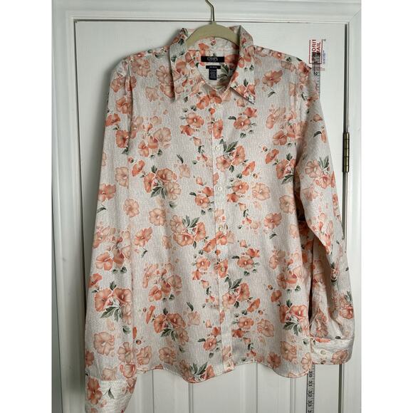 Chaps No Iron Women's 100% Cotton Floral Long Sleeve Button-up Shirt Size XXL 2x - Picture 3 of 12